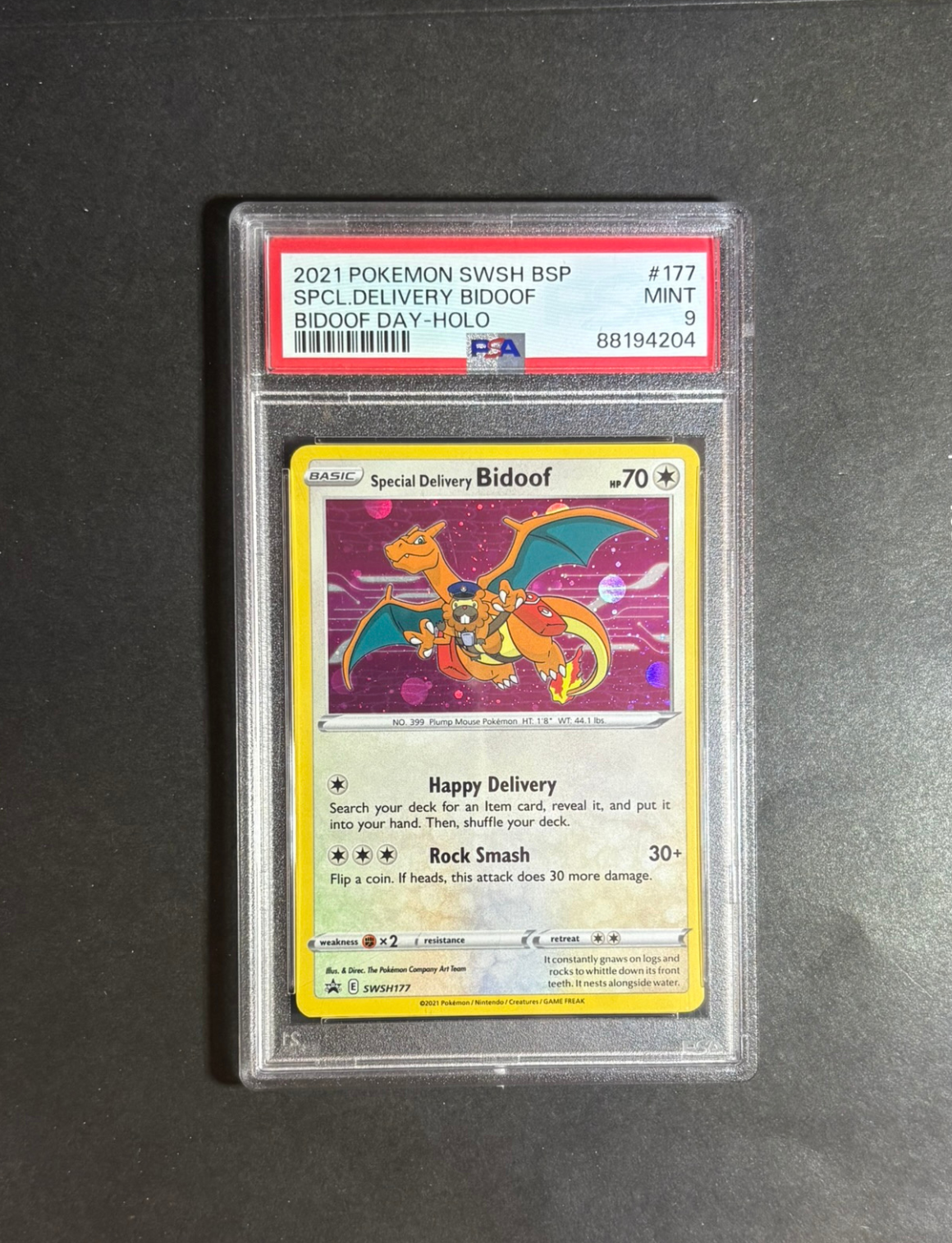 PSA 9 | Bidoof day #177 special delivery bidoof-holo 2021 swsh black star promo