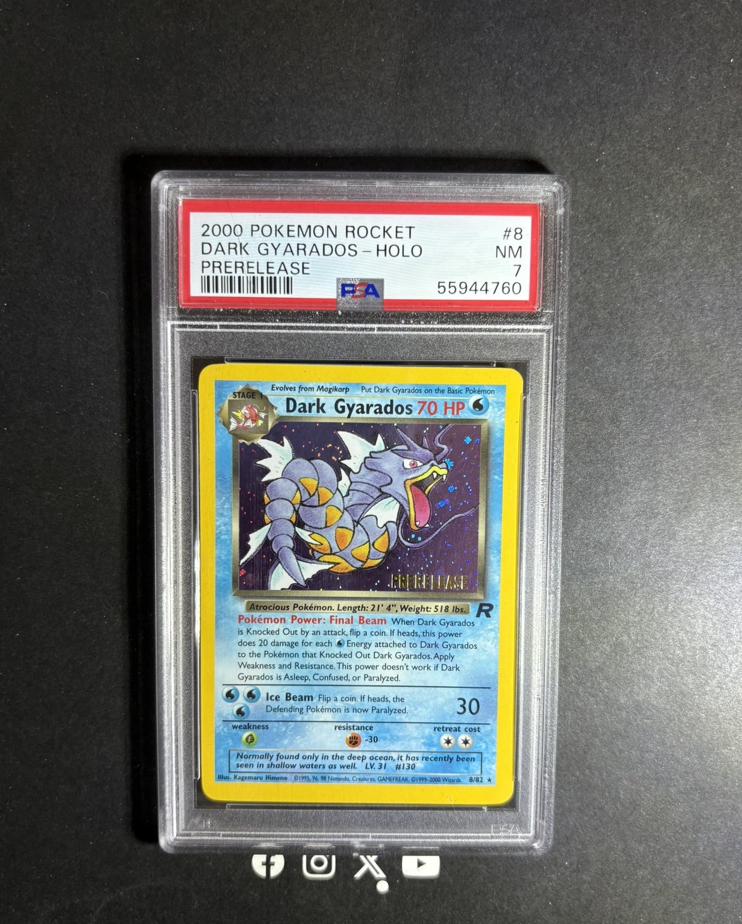 PSA 7 | 2000 Pokemon rocket | Prerelease #8 dark gyarados-holo